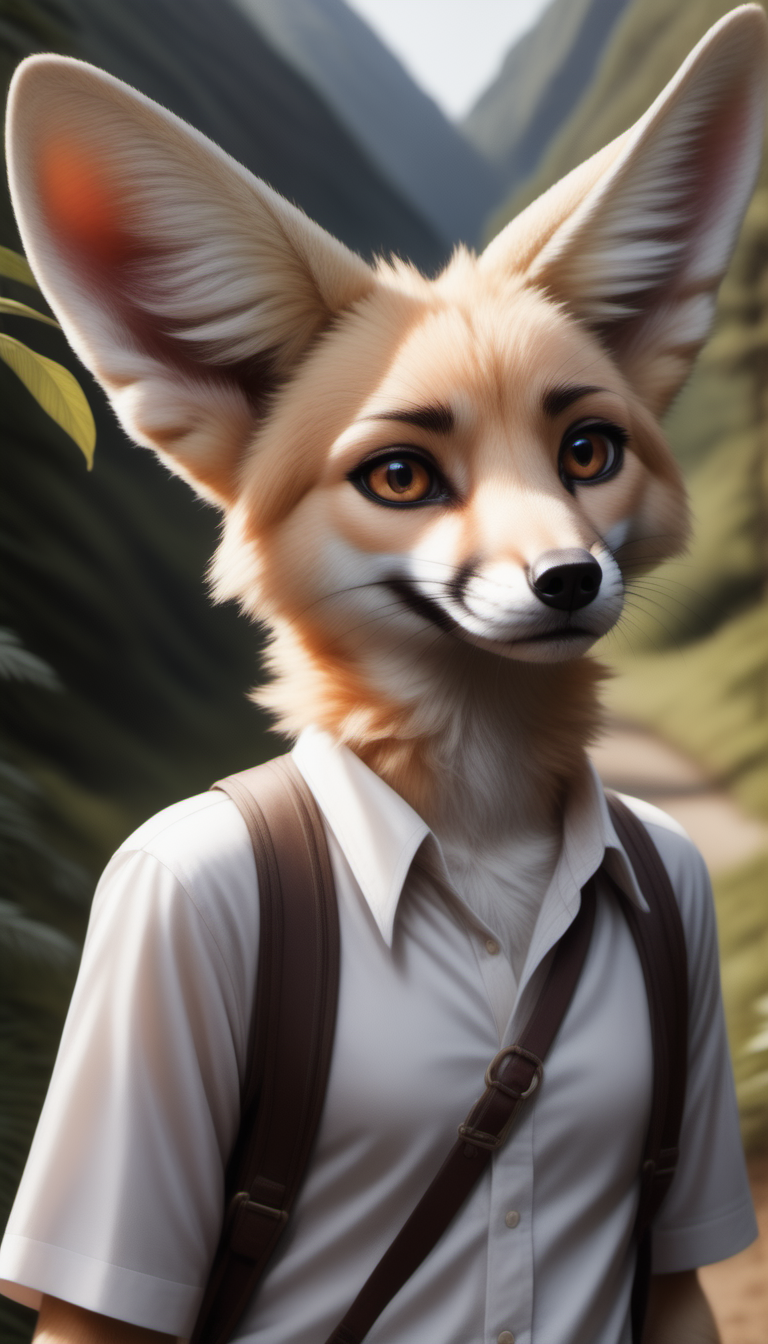 3067822378-real e621, , mammal, canid, fur, canine, solo, white body, fennec fox, whiskers, white fur, plant, leaf, clothing, anthro, tuft,.png